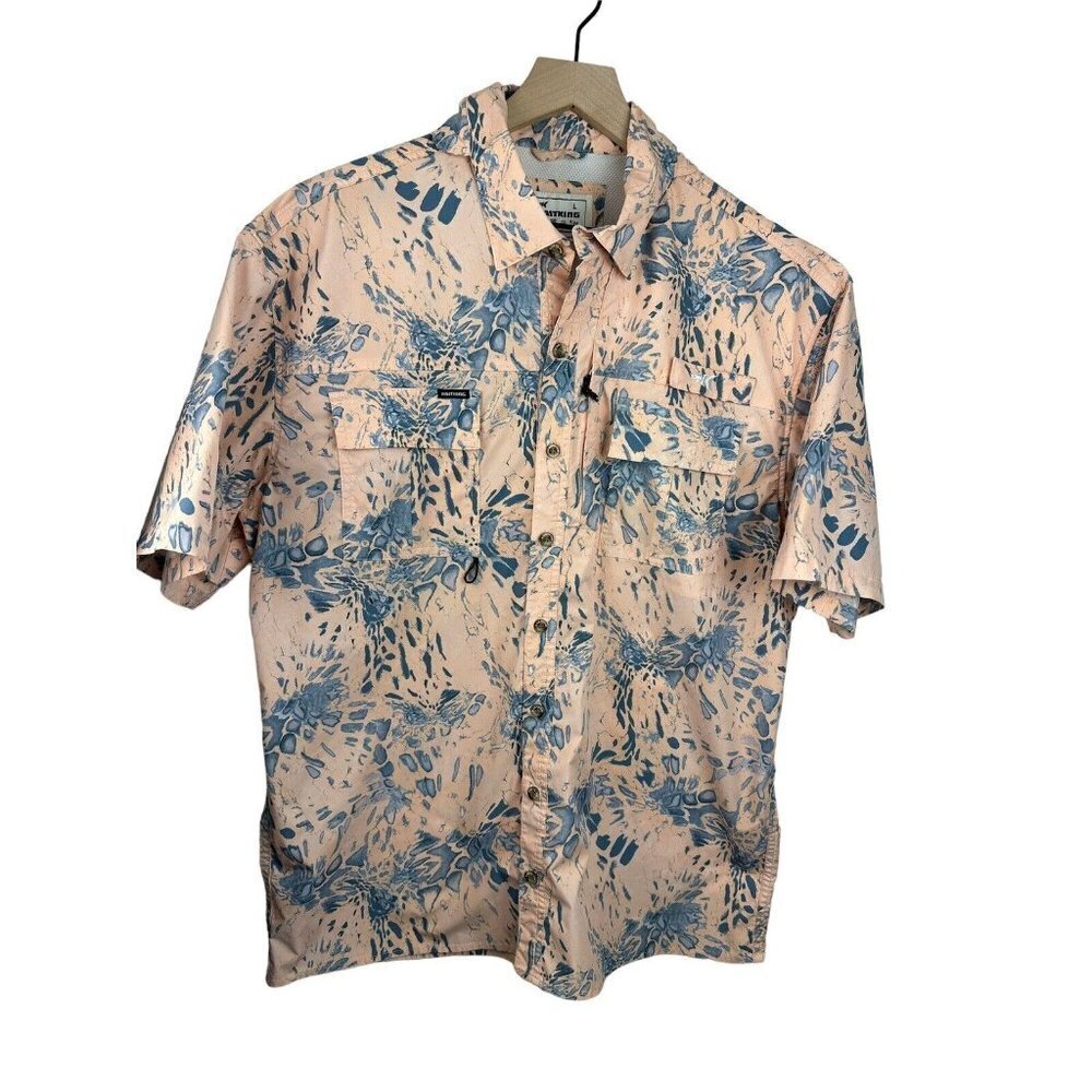 KastKing ReKon Mens Fishing‎ Button Front Shirt Outdoor UPF 50+ sz L Peach